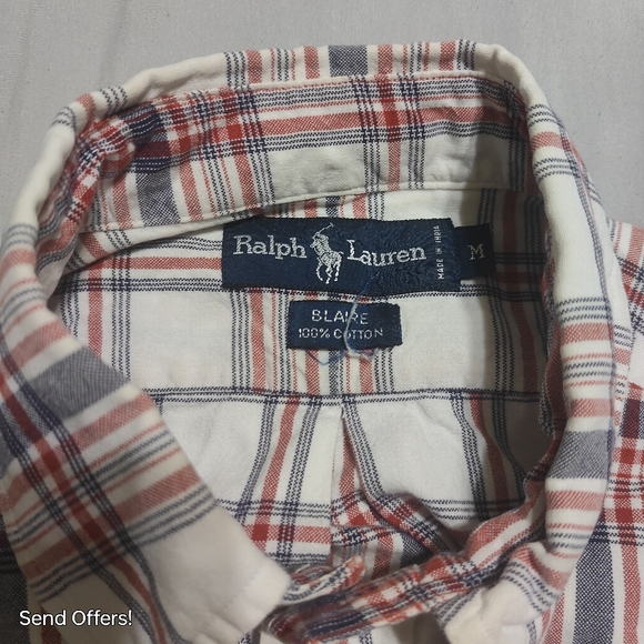 RALPH LAUREN BLUE LABEL Mens BLAIRE White,Blue Red Windowpane Med Short sleeve - Picture 2 of 6